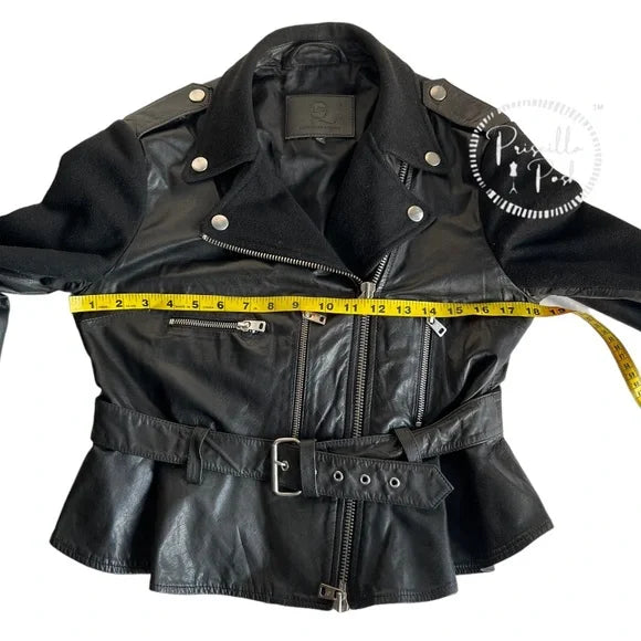 Alexander McQueen Black Leather Jacket Belted Waist Peplum Hem Moto Jacket Alexander McQueen