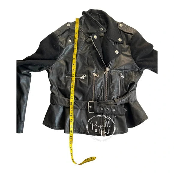 Alexander McQueen Black Leather Jacket Belted Waist Peplum Hem Moto Jacket Alexander McQueen