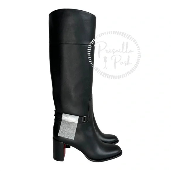 Christian Louboutin Black Lock 70 Leather Knee-high Boots Tall Block heel 37.5