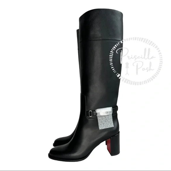 Christian Louboutin Black Lock 70 Leather Knee-high Boots Tall Block heel 37.5