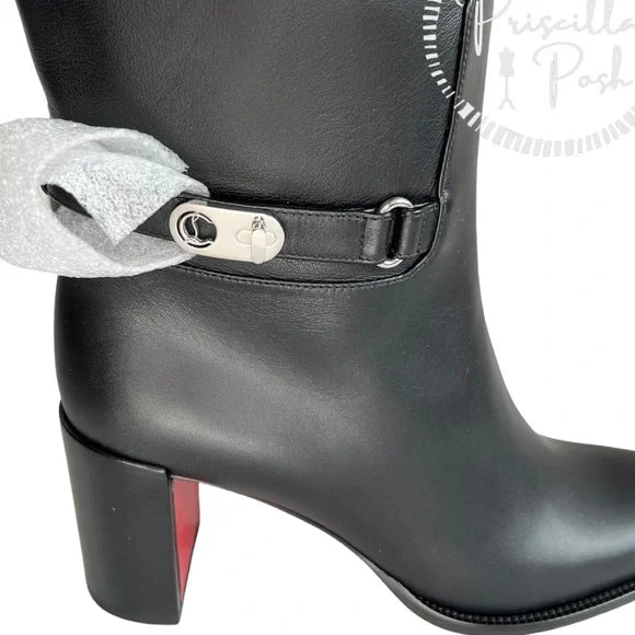 Christian Louboutin Black Lock 70 Leather Knee-high Boots Tall Block heel 37.5