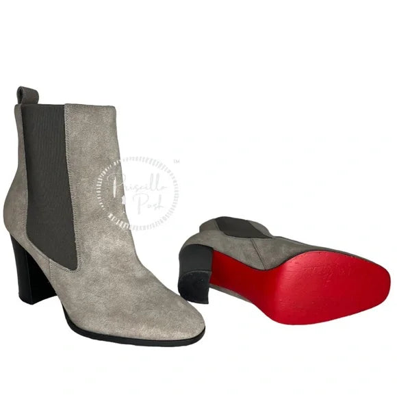 Christian Louboutin Crosta Verabotta 85 Chelsea Boots Grey Black Ankle Boots 36.5