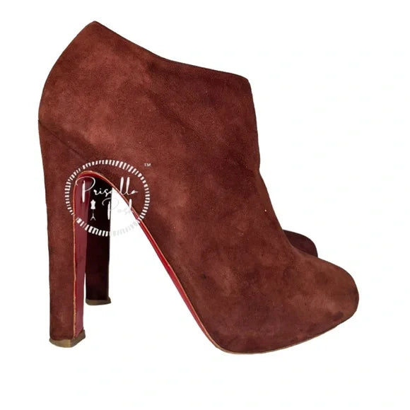 Christian Louboutin Burgundy Suede Platform Booties Size 40
