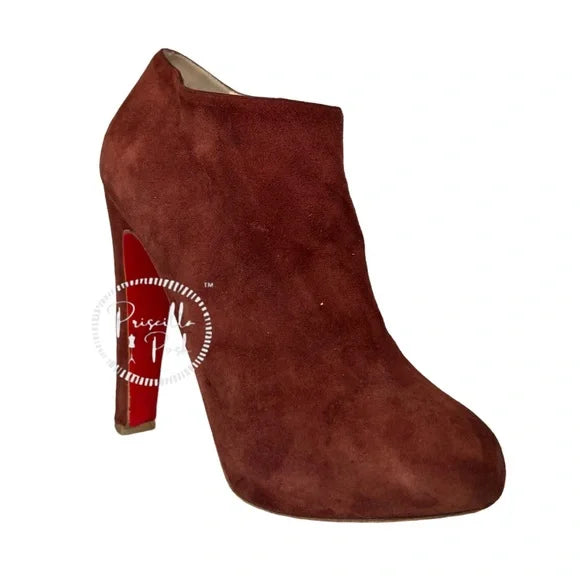 Christian Louboutin Burgundy Suede Platform Booties Size 40