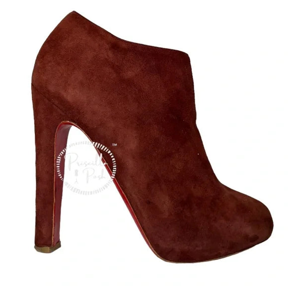 Christian Louboutin Burgundy Suede Platform Booties Size 40