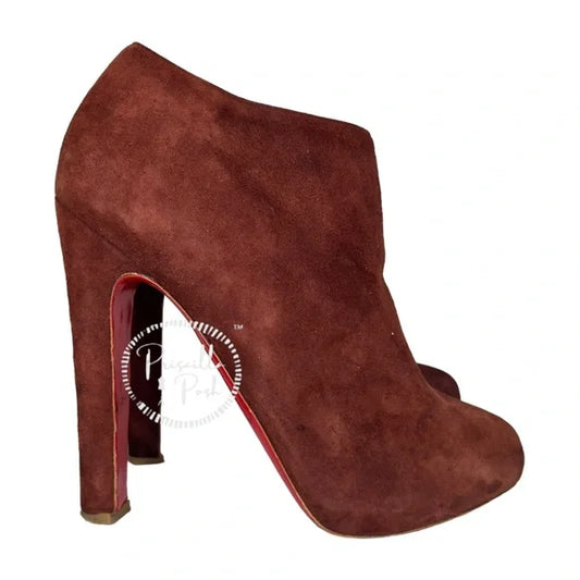 Christian Louboutin Burgundy Suede Platform Booties Size 40