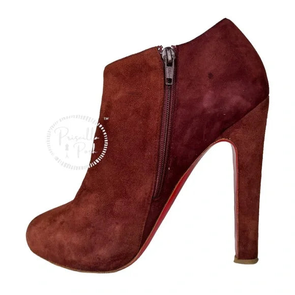 Christian Louboutin Burgundy Suede Platform Booties Size 40