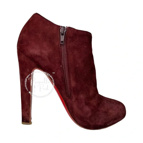 Christian Louboutin Burgundy Suede Platform Booties Size 40