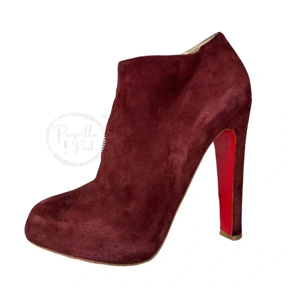 Christian Louboutin Burgundy Suede Platform Booties Size 40