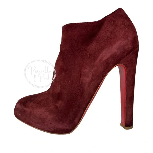Christian Louboutin Burgundy Suede Platform Booties Size 40