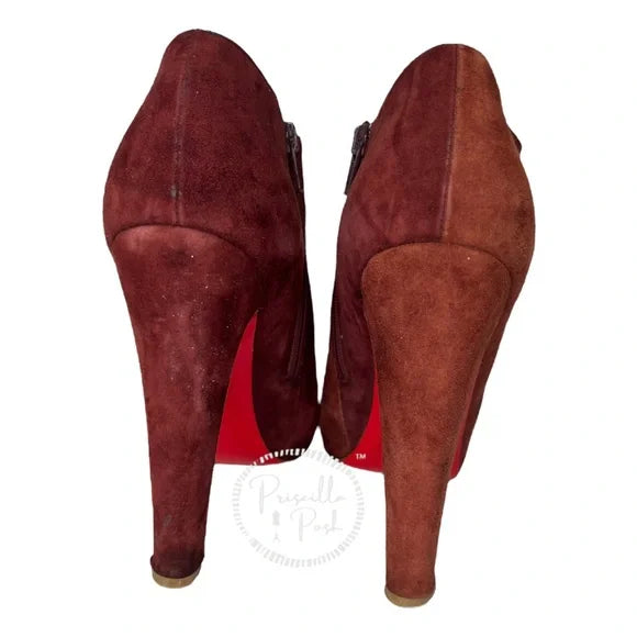 Christian Louboutin Burgundy Suede Platform Booties Size 40