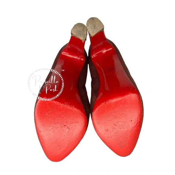 Christian Louboutin Burgundy Suede Platform Booties Size 40