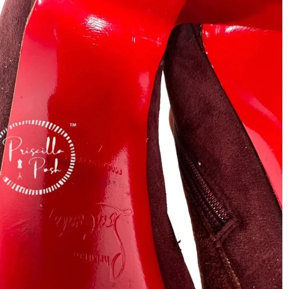 Christian Louboutin Burgundy Suede Platform Booties Size 40