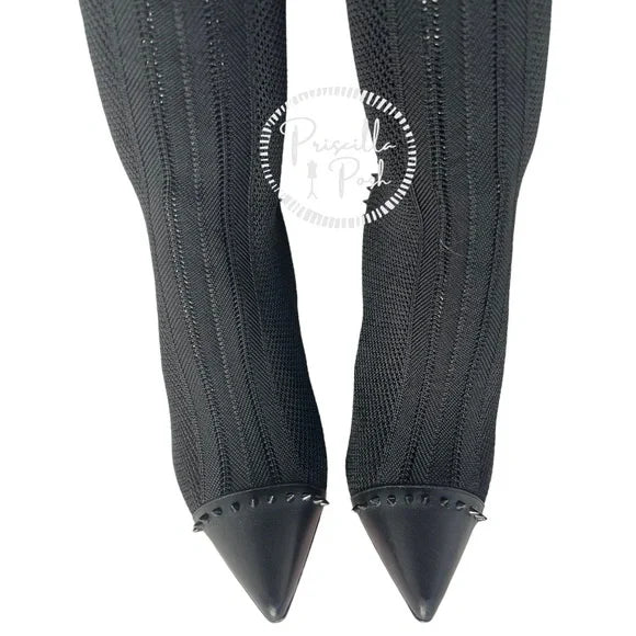 Christian Louboutin Souricette 100 black studded knee high sock boots thigh high 38