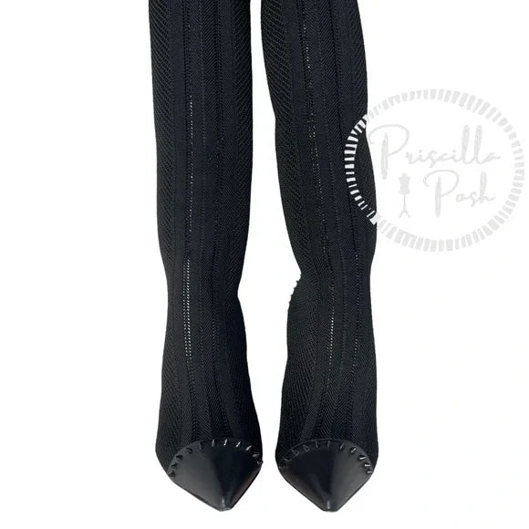Christian Louboutin Souricette 100 black studded knee high sock boots thigh high 38