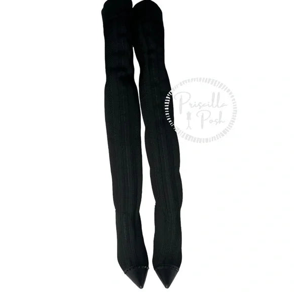 Christian Louboutin Souricette 100 black studded knee high sock boots thigh high 38
