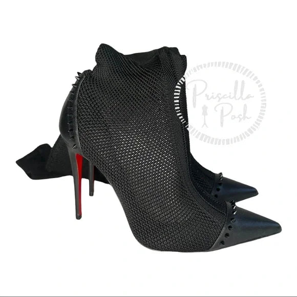 Christian Louboutin Souricette 100 black studded knee high sock boots thigh high 38