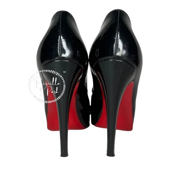 Christian Louboutin Black Patent Leather Peep Toe Platform Pumps Size 37.5
