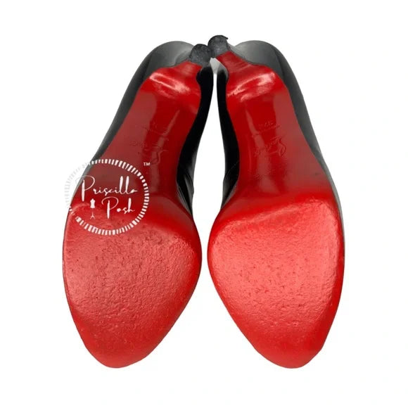 Christian Louboutin Black Patent Leather Peep Toe Platform Pumps Size 37.5