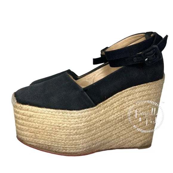 Christian Louboutin Dehia 120 Espadrille Platform Pumps in Black Canvas 40