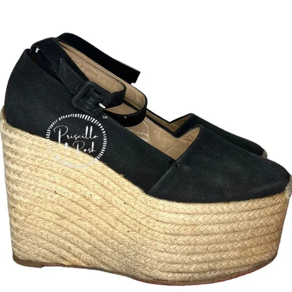 Christian Louboutin Dehia 120 Espadrille Platform Pumps in Black Canvas 40