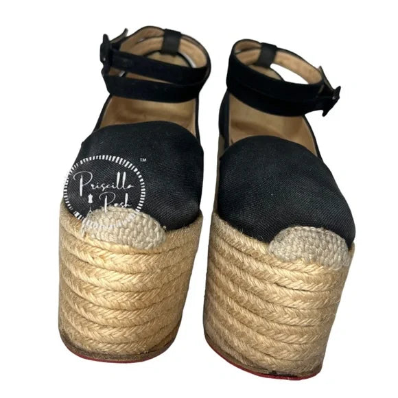 Christian Louboutin Dehia 120 Espadrille Platform Pumps in Black Canvas 40