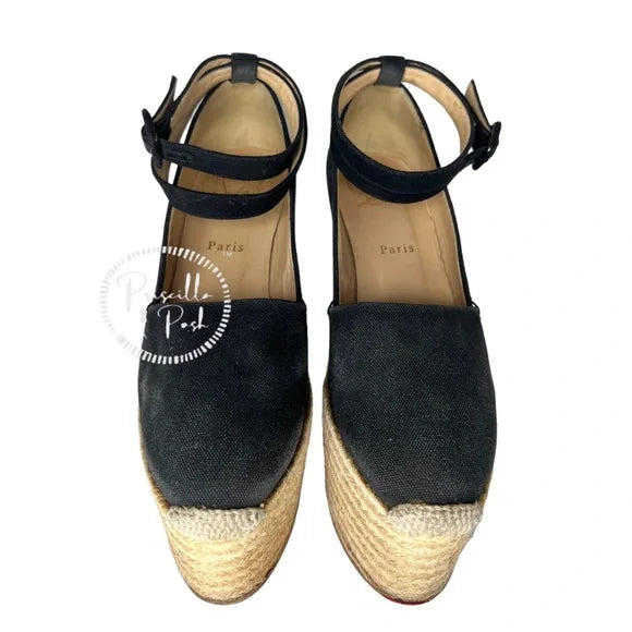 Christian Louboutin Dehia 120 Espadrille Platform Pumps in Black Canvas 40