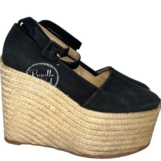 Christian Louboutin Dehia 120 Espadrille Platform Pumps in Black Canvas 40