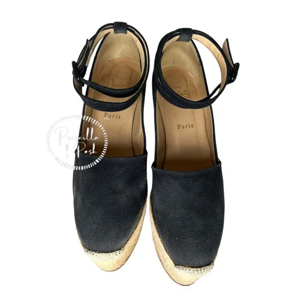 Christian Louboutin Dehia 120 Espadrille Platform Pumps in Black Canvas 40
