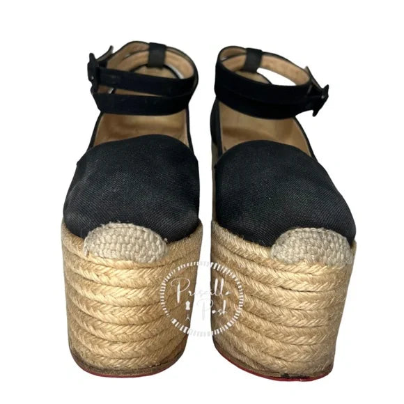 Christian Louboutin Dehia 120 Espadrille Platform Pumps in Black Canvas 40
