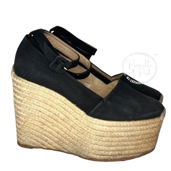Christian Louboutin Dehia 120 Espadrille Platform Pumps in Black Canvas 40