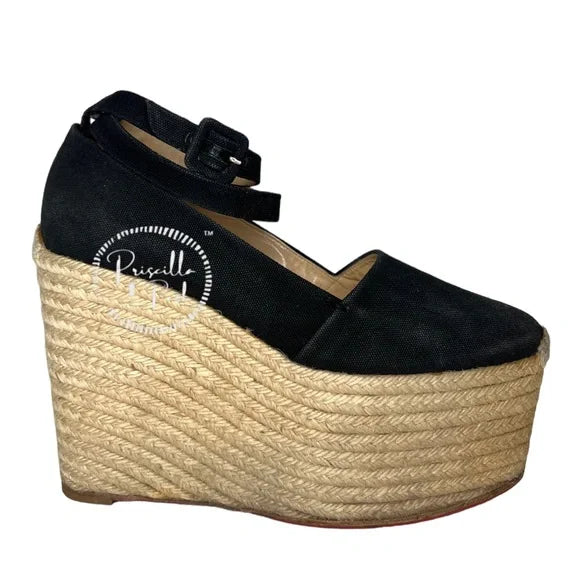 Christian Louboutin Dehia 120 Espadrille Platform Pumps in Black Canvas 40