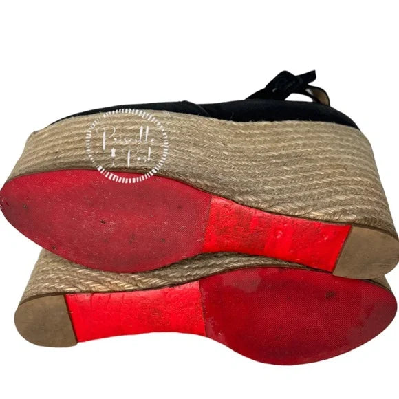 Christian Louboutin Dehia 120 Espadrille Platform Pumps in Black Canvas 40
