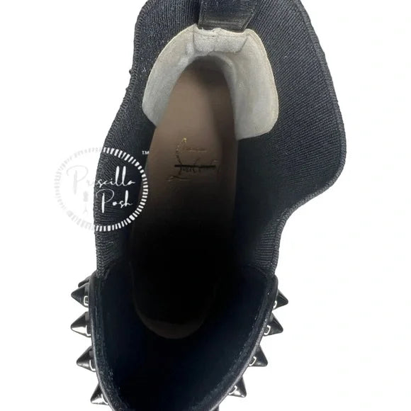 NEW Christian Louboutin Out Line Spike Lug Black Leather Combat Boots 39