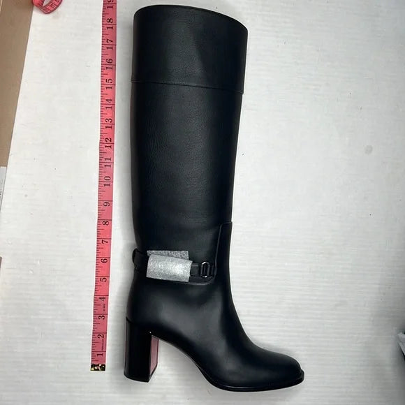 Christian Louboutin Black Lock 70 Leather Knee-high Boots Tall Block heel 36