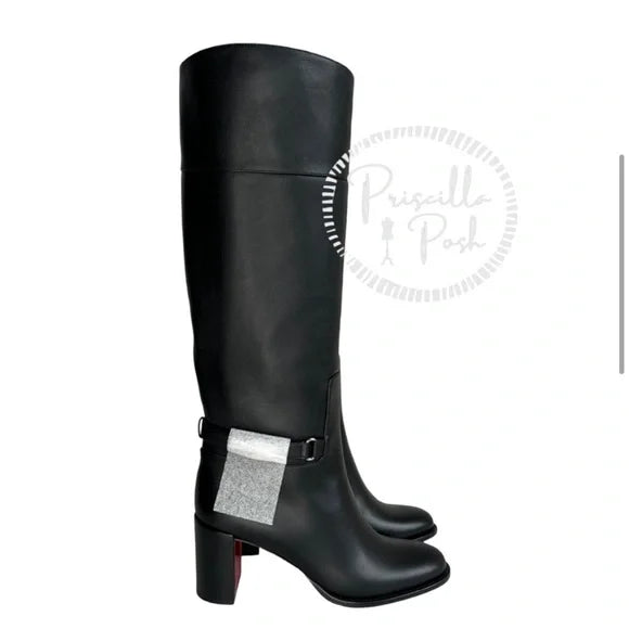 Christian Louboutin Black Lock 70 Leather Knee-high Boots Tall Block heel 36