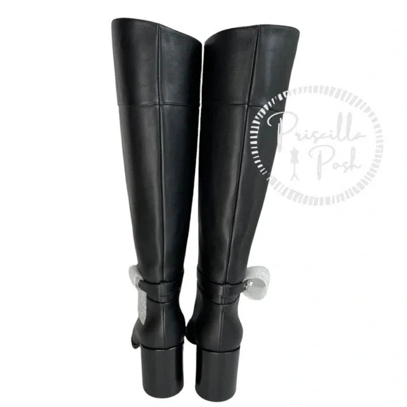 Christian Louboutin Black Lock 70 Leather Knee-high Boots Tall Block heel 36