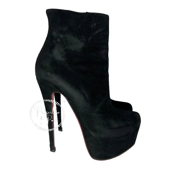 Christian Louboutin Daf Booty 160 Suede Pumps Black Platform Ankle Boots 40