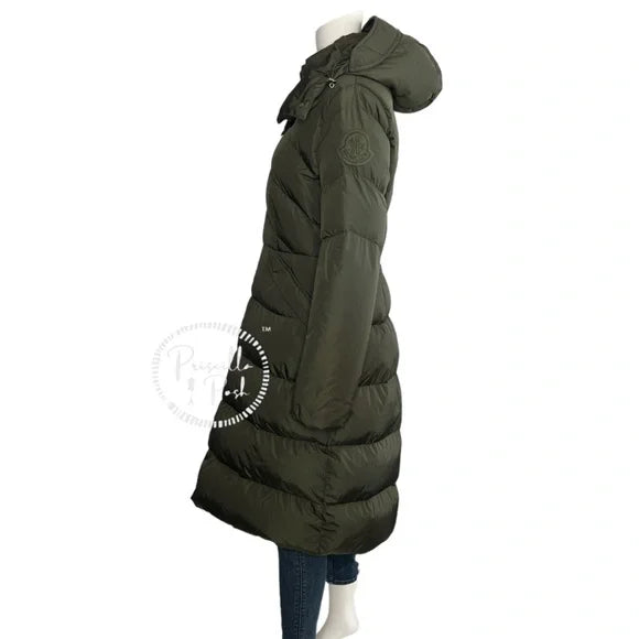 Moncler Agot Olive Green Extra Long Goose Down Quilted Puffer Jacket Parka Large