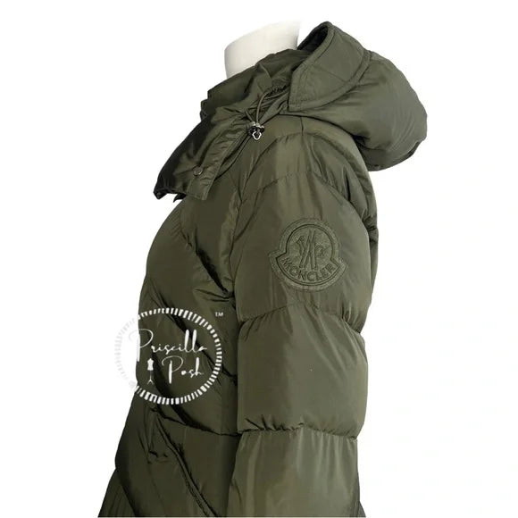 Moncler Agot Olive Green Extra Long Goose Down Quilted Puffer Jacket Parka Large