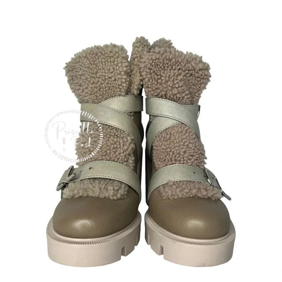 Christian Louboutin Pole Chic Shearling Red Sole Combat Booties 37