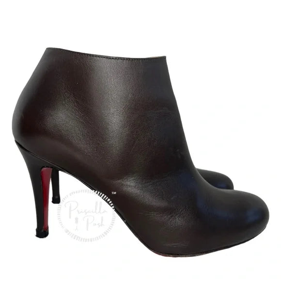 Christian Louboutin Brown Leather Heeled Ankle Boots Booties 35.5