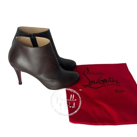 Christian Louboutin Brown Leather Heeled Ankle Boots Booties 35.5