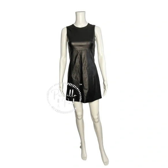 NWT Dolce and Gabbana Black Leather A-Line Mini Dress