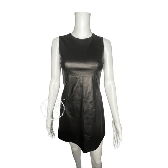 NWT Dolce and Gabbana Black Leather A-Line Mini Dress