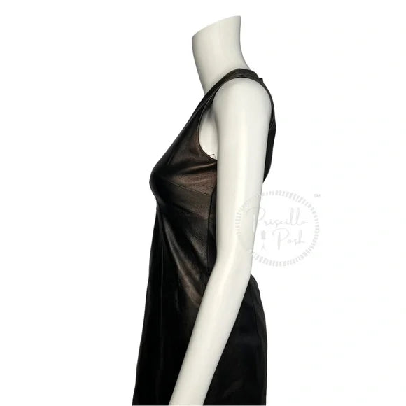 NWT Dolce and Gabbana Black Leather A-Line Mini Dress
