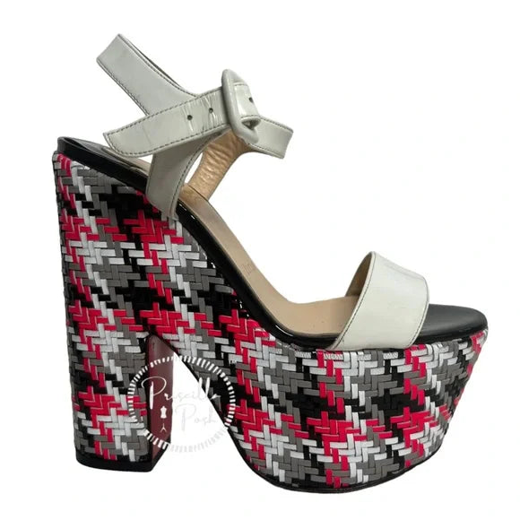 Christian Louboutin Bella Tige Woven Patent Platform Red Sole Sandal 36.5