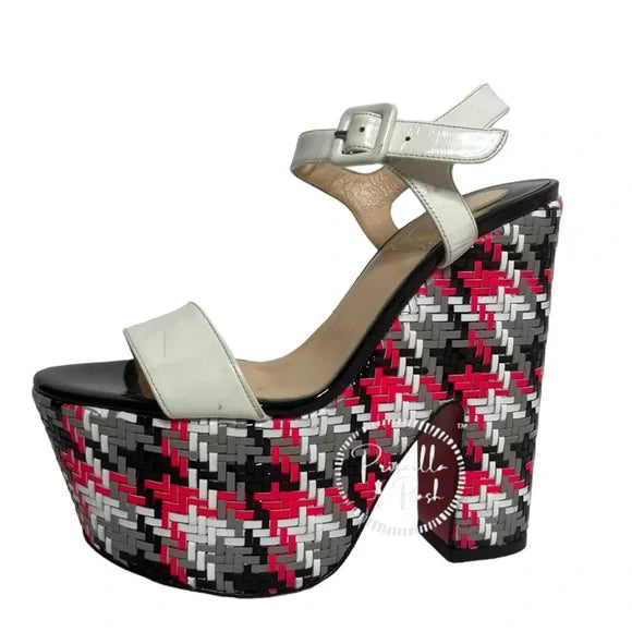Christian Louboutin Bella Tige Woven Patent Platform Red Sole Sandal 36.5