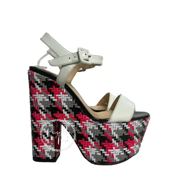 Christian Louboutin Bella Tige Woven Patent Platform Red Sole Sandal 36.5