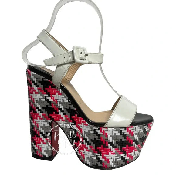 Christian Louboutin Bella Tige Woven Patent Platform Red Sole Sandal 36.5
